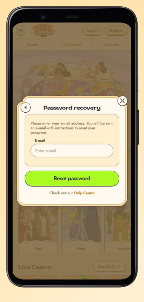 forgot pass mobile recovery vinylcasino